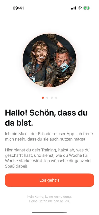 MaxxLevel App — Willkommensbildschirm der MaxxLevel-App mit persönlicher Begrüßung