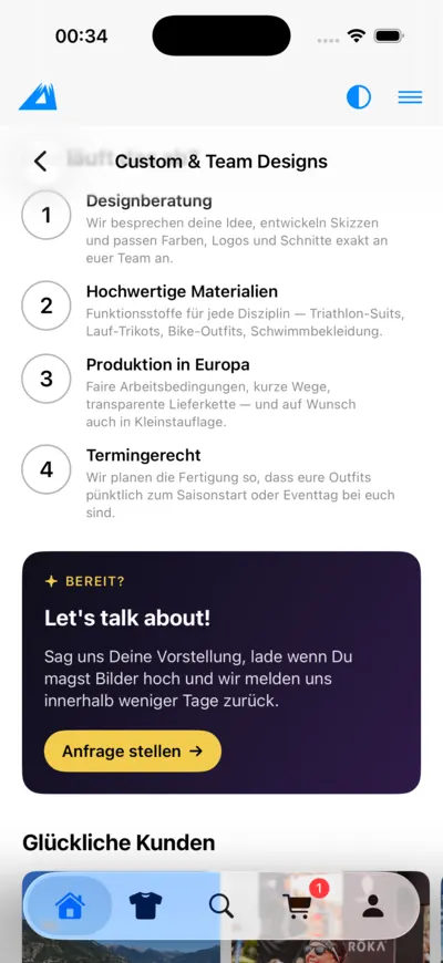 LANAKILA Shopping App — Ablauf eines Custom Designs in vier Schritten mit Anfrage-Button