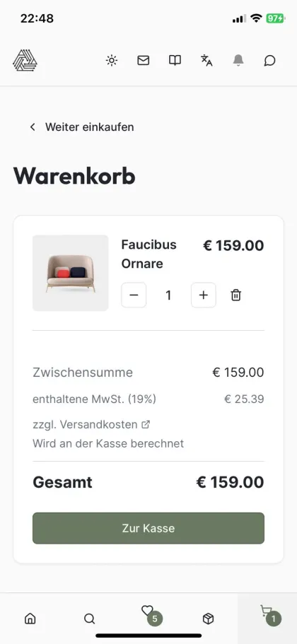 Shopping-App mit KI-Assistent – entwickelt mit Replit — Warenkorb